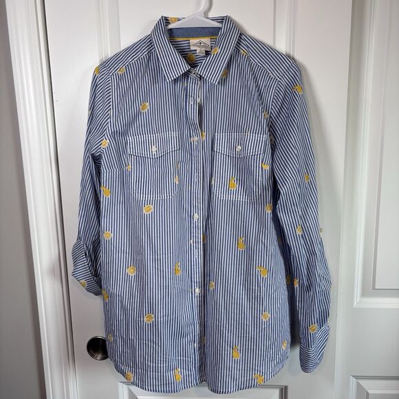 St. John's Bay Tops - St. John's Bay Women's Button Up Spring Shirt Blue Striped Lemons M Cotton